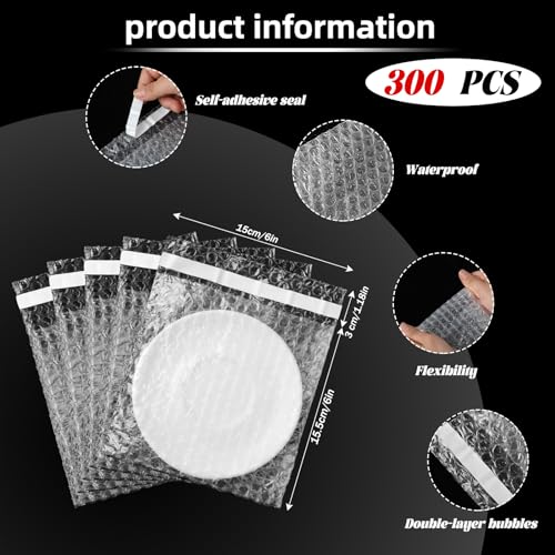 Frienda 300 Pcs Clear Self Sealing Bubble Cushion Bags Double Wall Bubble Pouch Bag Plastic Shockproof Protective Packing Bags for Small Business Moving Shipping Packaging Storage(6" X 6") - size: 6" X 6"