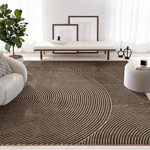 Abani Neutral Collection Brown Area Rug 6' x 9' for Living Room, Bedroom - Mid-Century Concentric Circle Design - Durable & Easy to Clean - color: Brown, size: 6' x 9' (Rectangular)