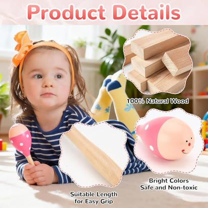 2 Pcs Maracas, 9 Inch Hand Percussion Rattles, Wooden Rumba Shaker Hand Musical Instruments with Clear Rhythm for Music Learning (Pink Smile-9 Inch) - color: Pink Smile-9 Inch