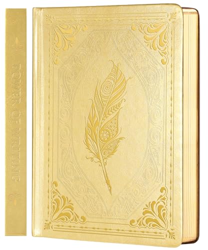 CAGIE 320 Pages Thick Hardcover Journaling Notebooks Vintage Leather Journal for Women Men A5 College Ruled Journals for Writing with Gift Box, 5.7 x 8.3 in, Gold - color: Gold