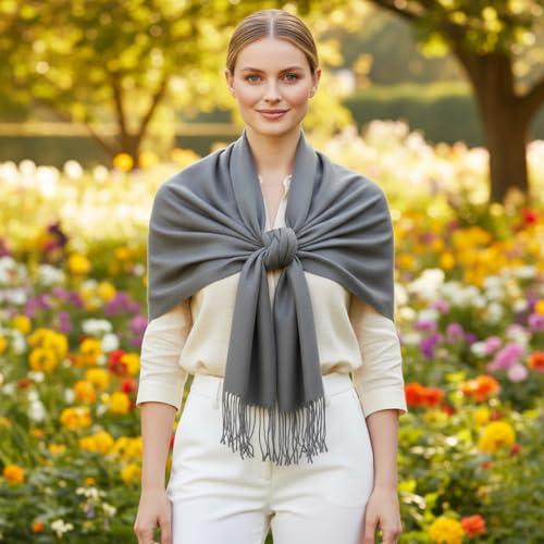 Peach Couture Women’s Pashmina Shawl Wrap – Warm Long Large Scarf for Evening Dress, Bridesmaid, Wedding & Bridal Wear - color: Charcoal Grey