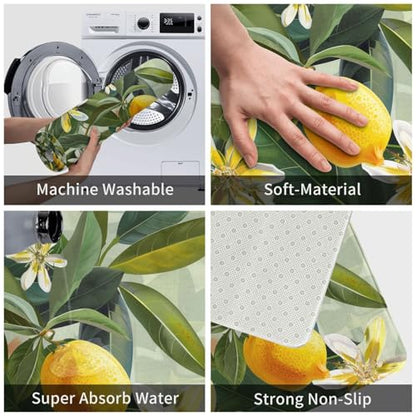 Yellow Lemon Flower Printed Flannel Non - Slip Floor Mat 16x24in - Soft Plush Microfiber Rug for Every Indoor Space - color: Yellow Lemon Flower