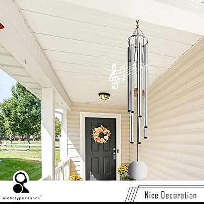 Wind Chimes for Outside and Inside – 44 inch – 528hz Solfeggio Healing Tones - Silver