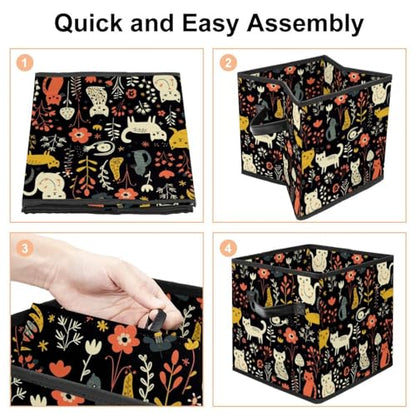 Storage Bags,Clothes Storage Bins Foldable with Handle,1-Pc,Cat Bird Dog and Flower