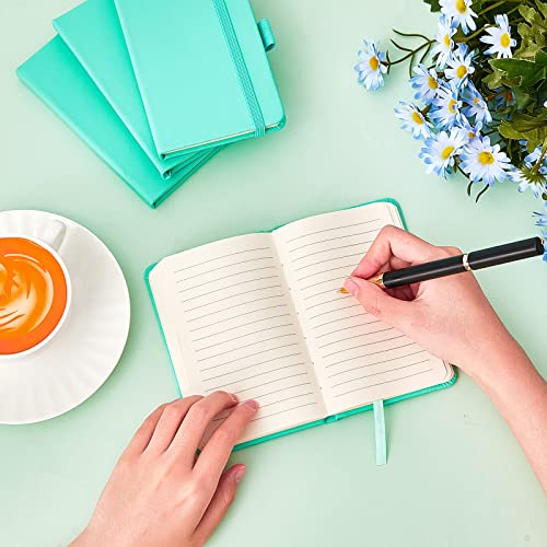 Laumoi Small Notebooks A6 Pocket Journals 3.5 x 5.5 Inch Small Leather Notebook Mini Ruled Lined Journal with Elastic Band Pen Holder Page Marker Ribbons(Light Blue,40 Pieces) - color: Light Blue
