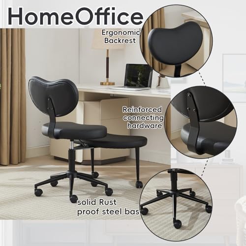 Meditation Chair with Wheels, Ergonomic Criss Cross Chair, Adjustable ADHD Floor Sitting Chair, Swivel Cross Legged Office Chair with High Back, Kneeling Posture Chair, Pu Leathe,Black - color: （pu Leathe）black
