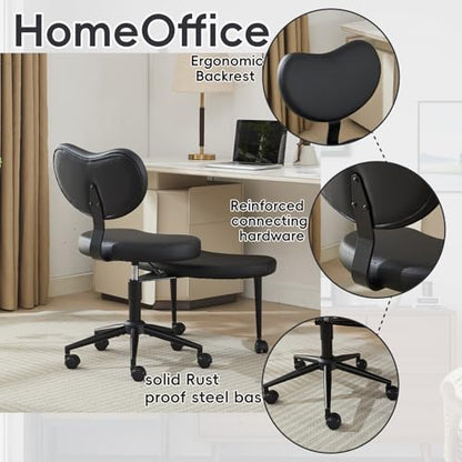Meditation Chair with Wheels, Ergonomic Criss Cross Chair, Adjustable ADHD Floor Sitting Chair, Swivel Cross Legged Office Chair with High Back, Kneeling Posture Chair, Pu Leathe,Black - color: （pu Leathe）black