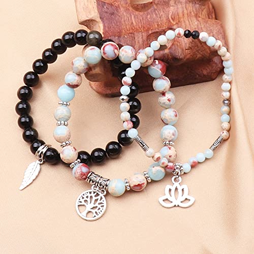 Tree of Life Yoga Healing Stone Bracelets,Multilayer Lotus Chakra Stone Reiki Bracelet Sets,Anxiety Crystal Natural Stone,for Women Stress Relief - style: Shoushan Stone+golden obsidian