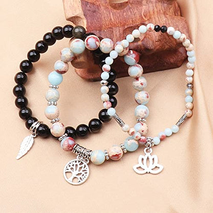 Tree of Life Yoga Healing Stone Bracelets,Multilayer Lotus Chakra Stone Reiki Bracelet Sets,Anxiety Crystal Natural Stone,for Women Stress Relief - style: Shoushan Stone+golden obsidian