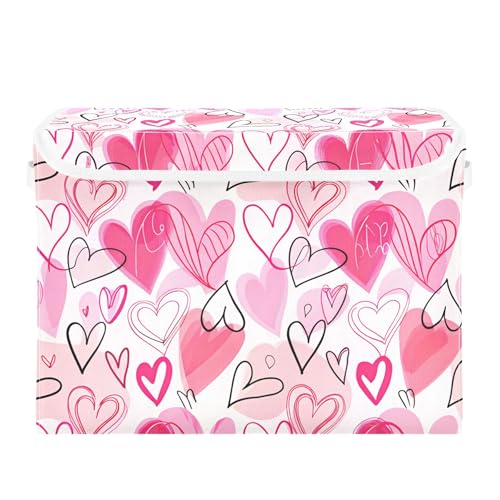 Valentine's Day Storage Bins with Lids and Carrying Handle,Foldable Storage Boxes Organizer Containers Baskets Cube with Cover for Home Bedroom Closet Office - color: Valentine