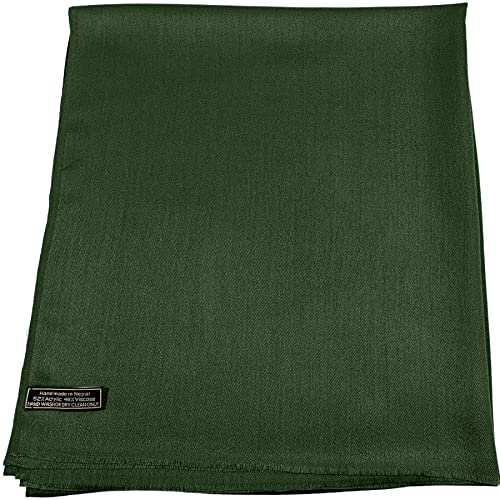 CJ Apparel Solid Color Fringe Design Fringe Shawl Scarf Wrap Stole Throw Head Wrap Pashmina Gift Hand Made in Nepal New - color: Dark Green Col 17