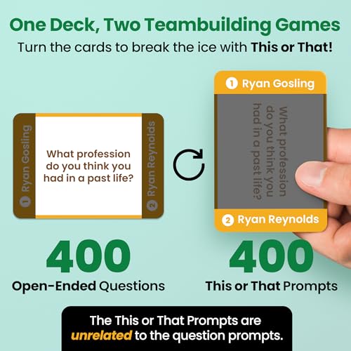 Prompta 400 Conversation Cards for Coworkers – Two Fun Teambuilding Games for Work – 2.5" x 1.75" Icebreaker Question Cards to Get to Know Your Colleagues and Improve Team Dynamics