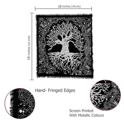Indian Consigners Tree of Life Altar Cloth Tapestry Tablecloth Celtic Trees Ritual Spiritual Cloth for Sacred Places, Cotton Square Tarot Table Cover 18 by 18 Sacred - color: Silver Trunk Tree, size: 18" x 18" (Square)
