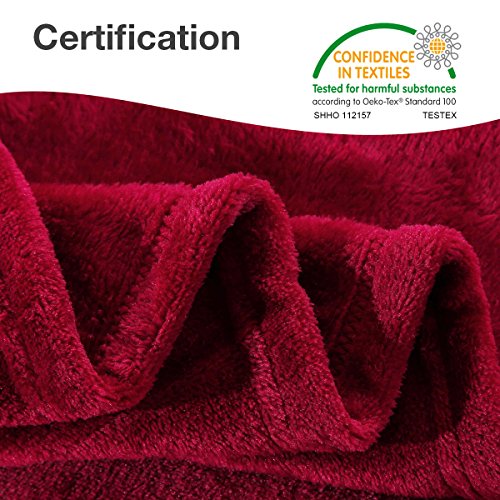 HYSEAS Flannel Fleece Throw Blanket Burgundy - Super Soft Plush Microfiber Solid Blanket for Couch, Bed, Chair, Sofa - Fuzzy Cozy Lightweight - 50x60 Inch - color: Ruby