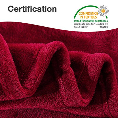 HYSEAS Flannel Fleece Throw Blanket Burgundy - Super Soft Plush Microfiber Solid Blanket for Couch, Bed, Chair, Sofa - Fuzzy Cozy Lightweight - 50x60 Inch - color: Ruby