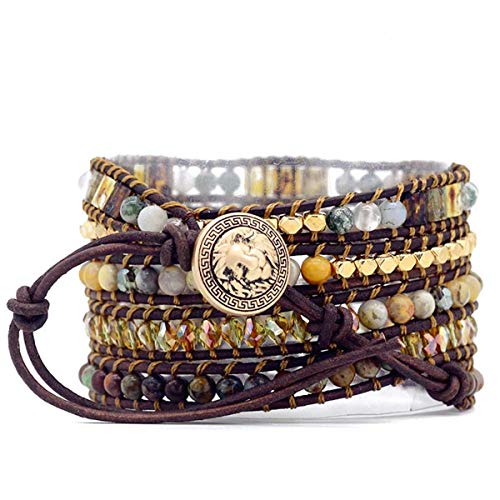 Boho Wrap Bracelet for Women, Handmade Natural Imperial Jasper Multi-Layer Stone Beaded Bracelet, Bohemian Healing Crystal Stone Jewelry Gifts - color: White Opal