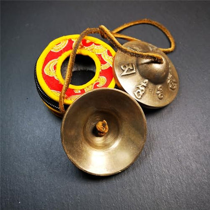 Tibetan Tingsha Bell Set - Tibetan Cymbals - for Sound Healing, Yoga, Meditation, and Mindfulness,Handmade in Nepal,Made of Brass,Om Mantra Pattern,6.5cm/2.6 inch - color: 7-Brass-OM-6.5cm