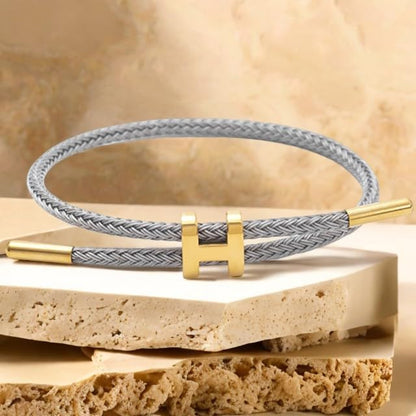 OSIRIDEH2 Bracelet with Adjustable Design Polished H Shape Buckle, Bracelets for Women, 18k Gold-plated Buckle Design Titanium Steel Wire Rope Women's Gift Jewelry - color: gray gold