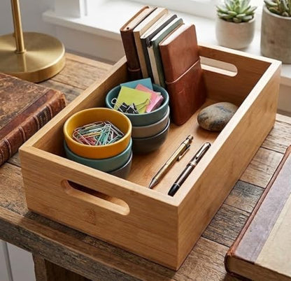 YBM Home Bamboo Storage Boxes without Handle, Organization Storage for Kitchen, Living Room, Bathroom, Office, Small - size: 9.5" L x 5.5" W x 3" H