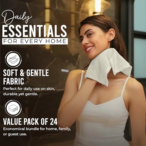RIVERSIDE Pack of 24 Wash Cloths for Showering, 12 x 12 Inches, Super Soft & Absorbent, 100% Cotton Washcloths Premium Quality Flannel Face Cloths for Bathroom, Gym, Spa (Cannoli Cream, 24 Pack) - color: Cannoli Cream