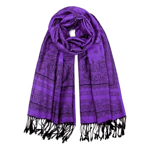 Ciormis Two Tone Silky Paisley Pashmina Shawl Scarf,Soft Women's Rave Jacquard Pashminas Wrap Scarves - color: O#.dark Purple Paisley