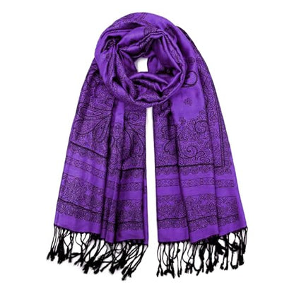 Ciormis Two Tone Silky Paisley Pashmina Shawl Scarf,Soft Women's Rave Jacquard Pashminas Wrap Scarves - color: O#.dark Purple Paisley