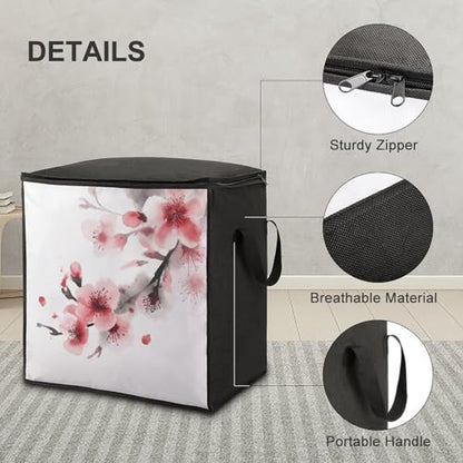 Clothes Storage Bag Personalized Durable Foldable Large Toy Storage Bags with Zipper Moving Bags Luggage Organizer Cherry Florals Printed Bags