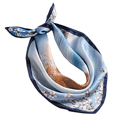 100% Pure Mulberry Silk Scarf 35" Large Square Lightweight Headscarf –Women’s Hair Wraps-With Gift Packed - color: Flower& Tree