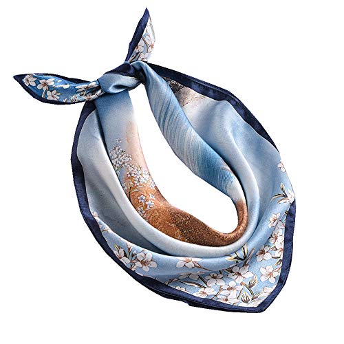 ANDANTINO 100% Pure Mulberry Silk Scarf 35" Large Square Lightweight Headscarf –Women’s Hair Wraps-With Gift Packed - color: Flower& Tree