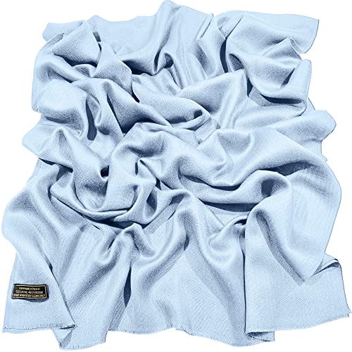 CJ Apparel Light Blue Solid Color Fringe Design Nepalese Shawl Seconds Scarf Wrap Stole Throw Head Wrap Pashmina Gift Hand Made in Nepal New
