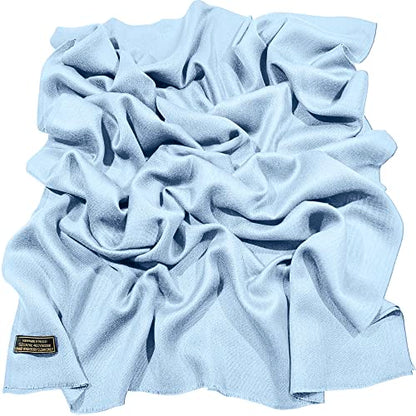 CJ Apparel Light Blue Solid Color Fringe Design Nepalese Shawl Seconds Scarf Wrap Stole Throw Head Wrap Pashmina Gift Hand Made in Nepal New
