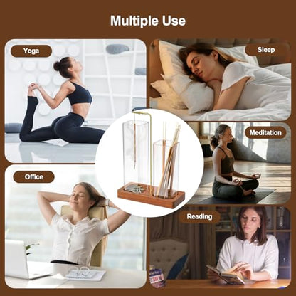 2 in 1 Incense Holder & Upside Down Burner with 7.8" & 5.9" Glass Jars, Ash Catcher & Storage for Sticks, Wooden Bakhoor Burner for Yoga Meditation Home Decor, Includes 20 Incense Sticks & Brush