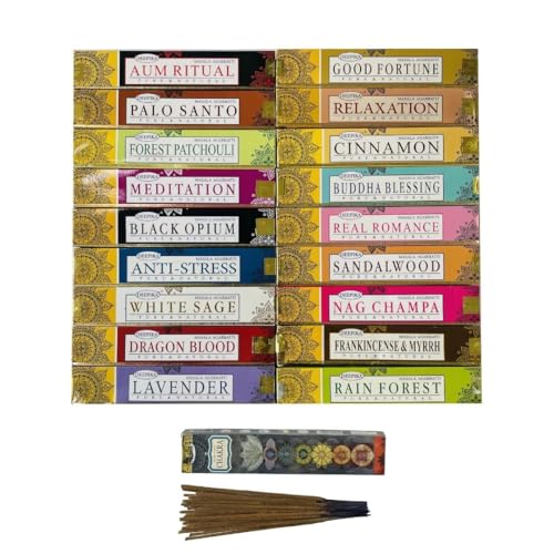 Deepika 12 Pack Assorted Pack 15 Gram x 12 Packs (180 Sticks) for Meditation, Aromatherapy, Healing and Yoga - color: Deepika