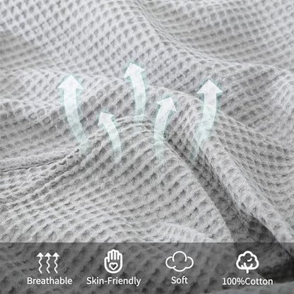 100% Cotton Waffle Blanket (Gray - Queen Size - 90 * 90''), Pre-Washed and Anti-Shrinkage Soft Lightweight Bed & Couch Blanket, 380 GSM Waffle Weave Throw Blanket for All Seasons - color: Light Grey, size: Queen (90"*90")