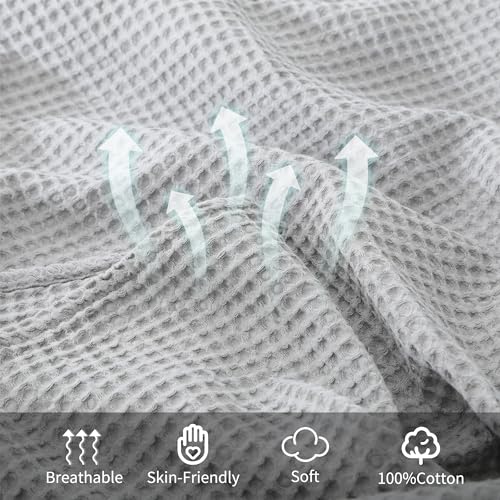 100% Cotton Waffle Blanket (Gray - Twin Size - 66 * 90''), Pre-Washed and Anti-Shrinkage Soft Lightweight Bed & Couch Blanket, 380 GSM Waffle Weave Throw Blanket for All Seasons - color: Light Grey, size: Twin (66"*90")