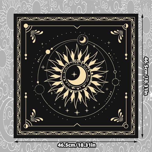 BOXOB Altar Cloth, 18.31x18.31in Delicate Square Sun Moon Alter Cloths Witchcraft Spiritual Tarot Mat Tablecloth Divination Tools and Accessories Perfect Divination Ritual Supplies