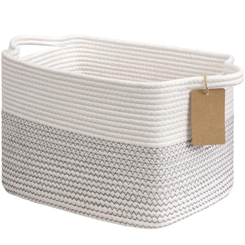 Goodpick Woven Storage Basket, Cotton Rope Baby Laundry Basket for Toy Storage, 13" x 10" x 9" Rectangle Stylish Gift Baskets with Handles, Decorative Clothes Organizer for Bedroom - color: Mix White, size: 13"L x 10"W x 9"H