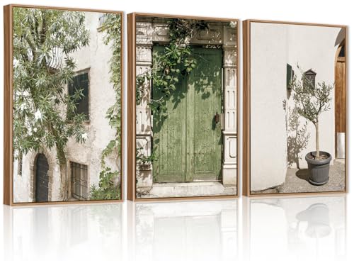 CHDITB Vintage Italy City Framed Wall Art, Nature Botanical Olive Green Wall Decor, Rustic Italian Landscape Painting, Modern Minimalist Country Art Prints for Living Room, Bedroom, Office 24"x36"x3 - color: Italy, size: 24"L x 36"W