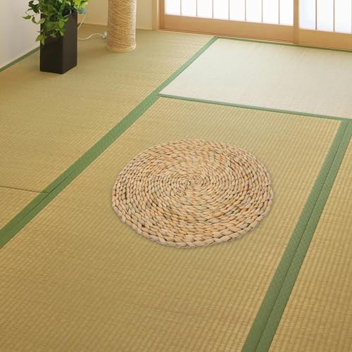 Ciieeo Woven Straw Meditation Cushion 40x40cm Handmade Braided Floor Seat Pad Natural Tatami Style Indoor Floor Seating Mat for Yoga and Home
