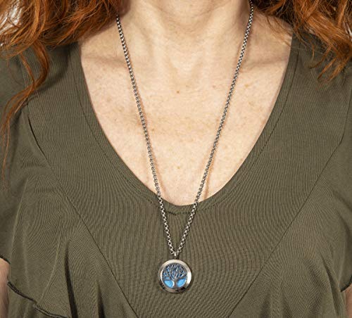 Wild Essentials 3 Necklace Set, Tree Of Life, Flower of Life, Sun Essential Oil Diffuser Necklace Stainless Steel Locket Pendants, 24 Inch Chains, 36 Refill Pads, Color Changing, Perfume Locket, Aroma