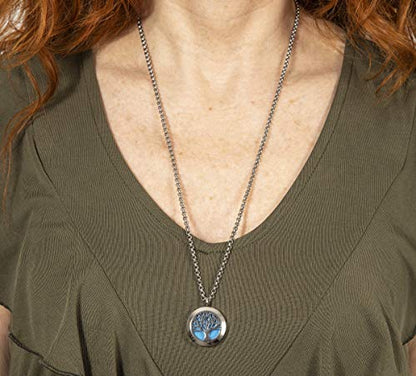 Wild Essentials 3 Necklace Set, Tree Of Life, Flower of Life, Sun Essential Oil Diffuser Necklace Stainless Steel Locket Pendants, 24 Inch Chains, 36 Refill Pads, Color Changing, Perfume Locket, Aroma