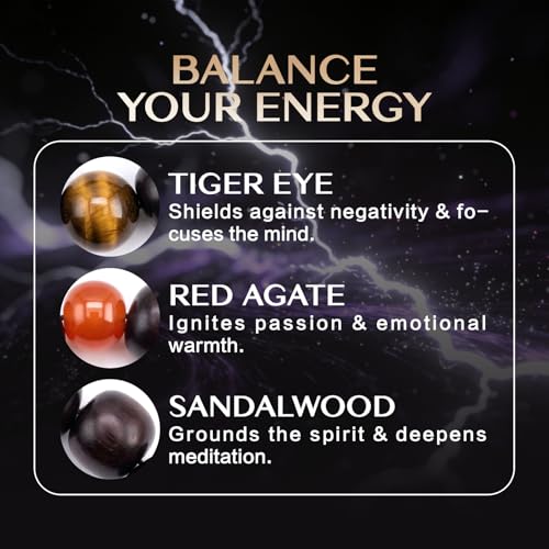 Meditaiton Men Beaded Bracelets, Handmade Sandalwood Mala Beads, Buddhist Prayer Red Wood Bracelets, Comfortable for Daily Wear Yoga Gift for Men - color: 12x13mm Bead with Tiger Eye