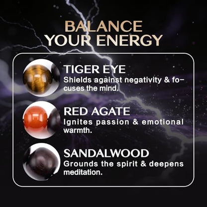 Meditaiton Men Beaded Bracelets, Handmade Sandalwood Mala Beads, Buddhist Prayer Red Wood Bracelets, Comfortable for Daily Wear Yoga Gift for Men - color: 12x13mm Bead with Tiger Eye