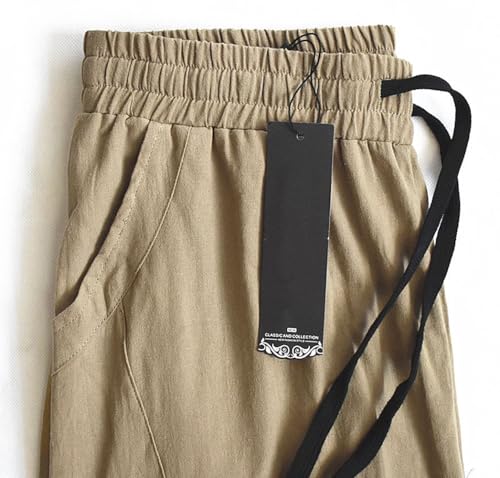 Men's Casual Cotton Linen Pants Elastic Waist Drawstring Beach Summer Lightweight Trousers - color: Army Green, size: 38