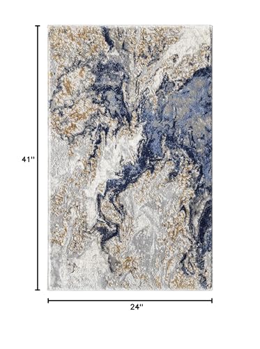 LUXE WEAVERS Marble Blue Area Rug 2x3 Modern Abstract Swirl Design Non-Shedding Carpet - color: Blue, size: 2' x 3' (Rectangular)