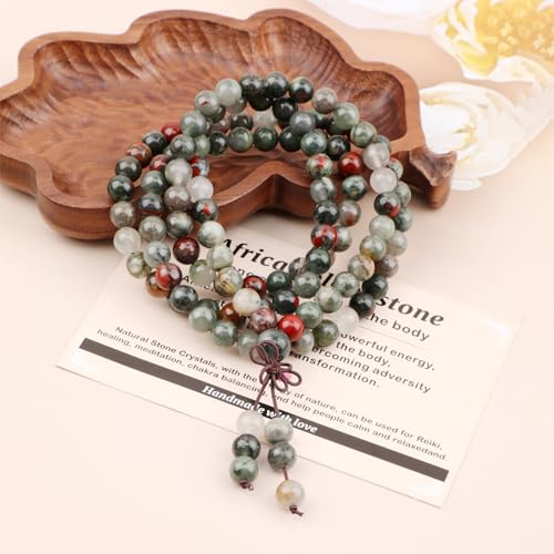 AD Beads 6mm 8mm 108 Prayer Mala Jasper Elastic Bracelet - Handmade Yoga Meditation Healing Power Energy Gifts for Unisex Adult. - color: African bloodstone(Strengthen the body)