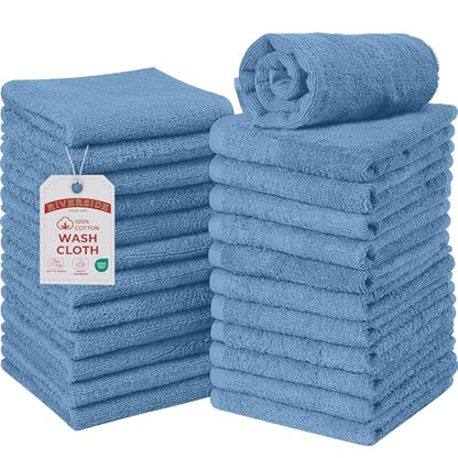 RIVERSIDE Pack of 24 Wash Cloths for Showering, 12 x 12 Inches, Super Soft & Absorbent, 100% Cotton Washcloths Premium Quality Flannel Face Cloths for Bathroom, Gym, Spa (Electric Blue, 24 Pack) - color: Electric Blue