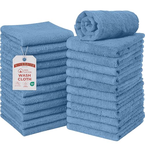 RIVERSIDE Pack of 24 Wash Cloths for Showering, 12 x 12 Inches, Super Soft & Absorbent, 100% Cotton Washcloths Premium Quality Flannel Face Cloths for Bathroom, Gym, Spa (Electric Blue, 24 Pack) - color: Electric Blue