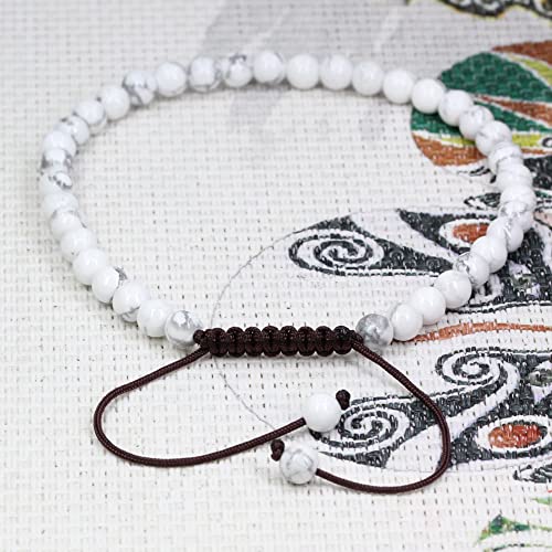 Keleny Natural Gemtones 4mm Round Beads Crystal Adjustable Braided Macrame Tassels Bracelets Unisex - color: White Howlite