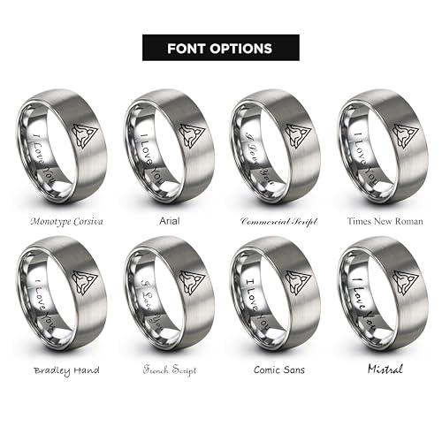 Gift for Yoga Fan - Yoga Meditation Ring - Flat Dome Bevel - Band - Men Women - Brushed Polished - Tungsten - Personalized Custom Engraving - 8mm - Anniversary Wedding - Yellow Rose Gold Silver - color: 01 - Grey Tungsten